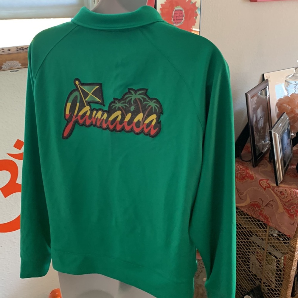 Green Jamaican emblem, zipper down jacket